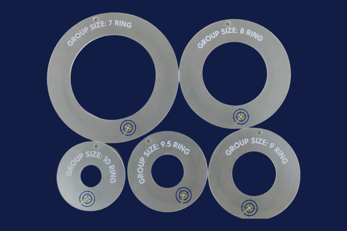 Precision group rings for 10m air pistol to measure shot groups and accuracy