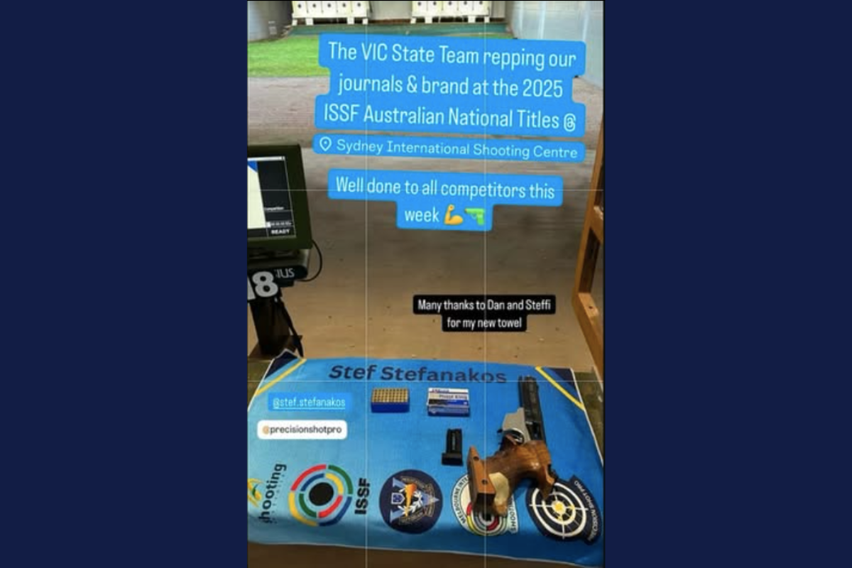 Dry-fire calculator printout with A4 target on a clean wall setup